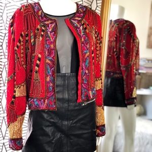 Vintage sequin red holiday festival crop jacket